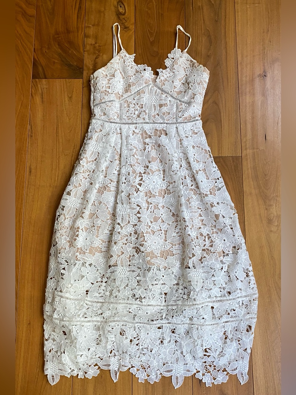White Floral Lace Midi Bridal Dress